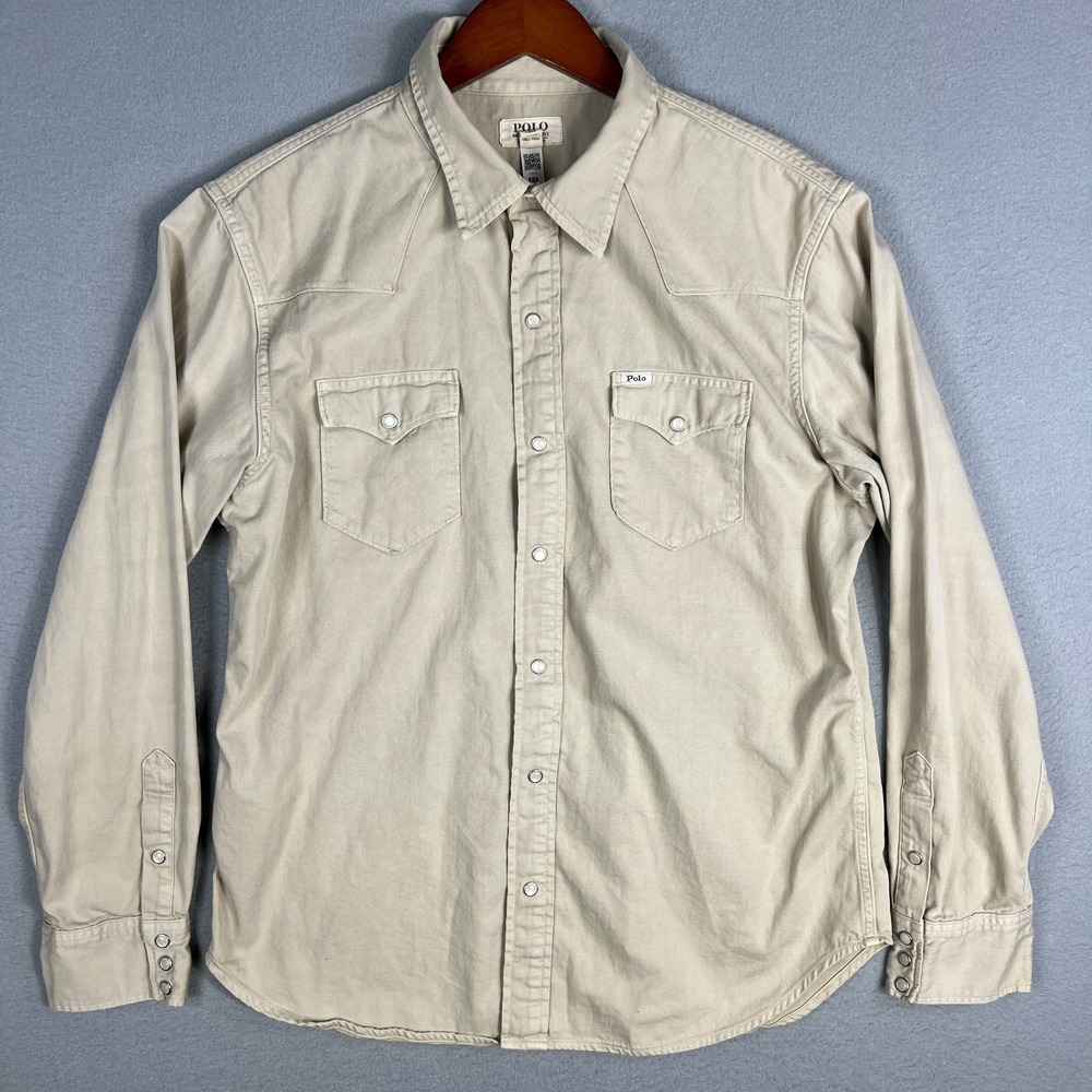Polo Denim & Supply Western Shirt Mens L Pearl Snap Cotton Hand Detailed Denim